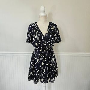 Ted Baker Navy and Cream Patterned Mini Dress